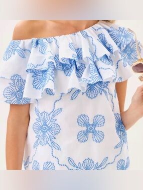 NWT Lilly Pulitzer TRIXIE RUFFLE TOP *Blue Al Fresco MSRP $158 NWT sz XL